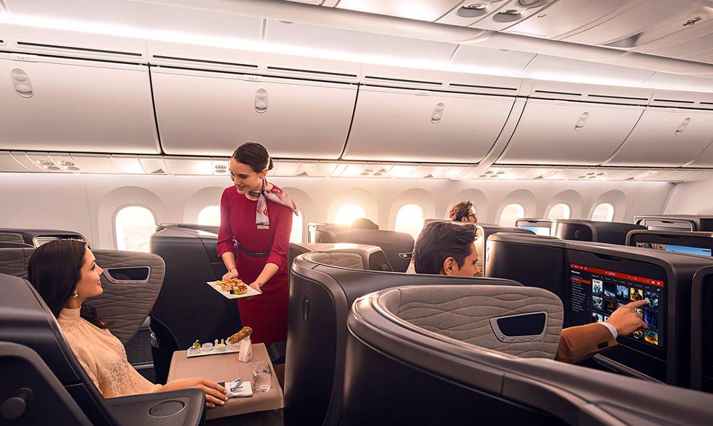 Turkish Airlines business class cabin.