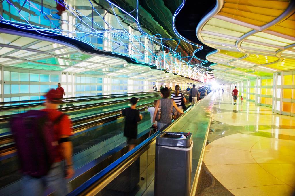 O'Hare tunnel light installation.
