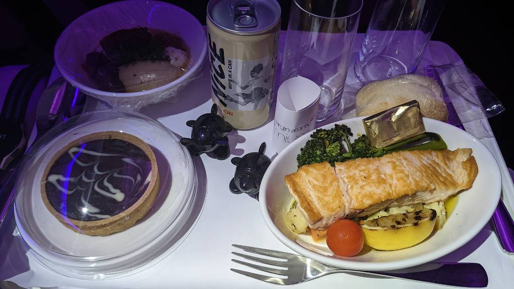 premium economy meal on Virgin Atlantic.