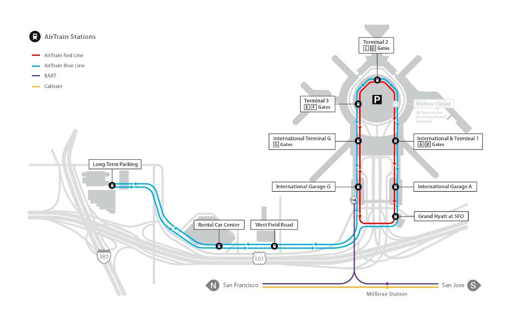 map of SFO Airtrain.