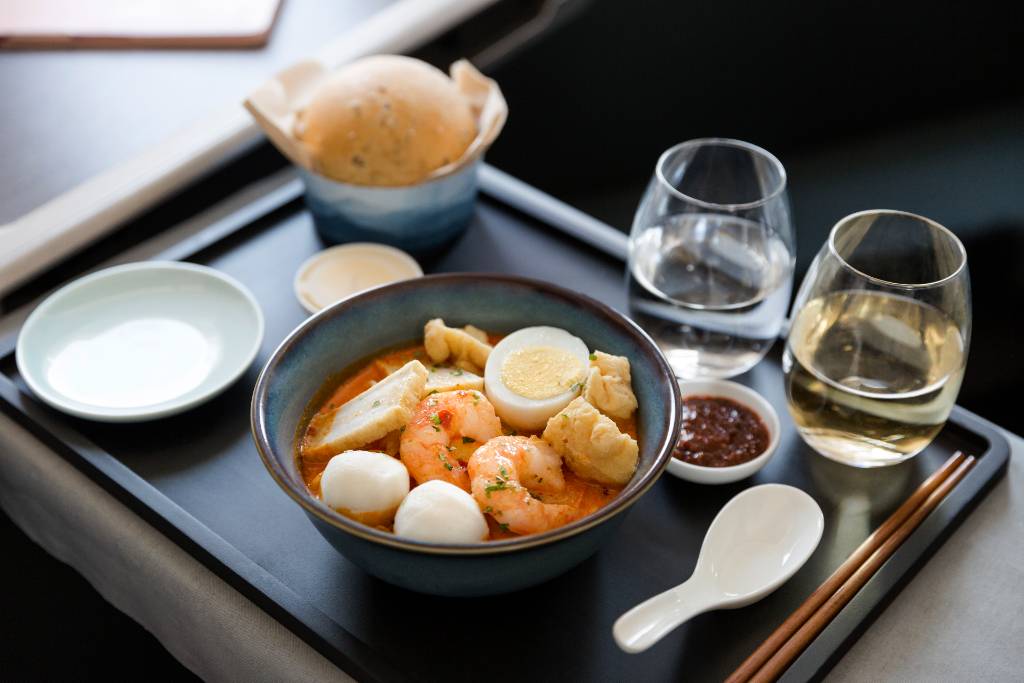 meal in Cathay Pacific business class.