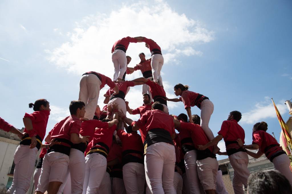 a human tower in Barcelona.