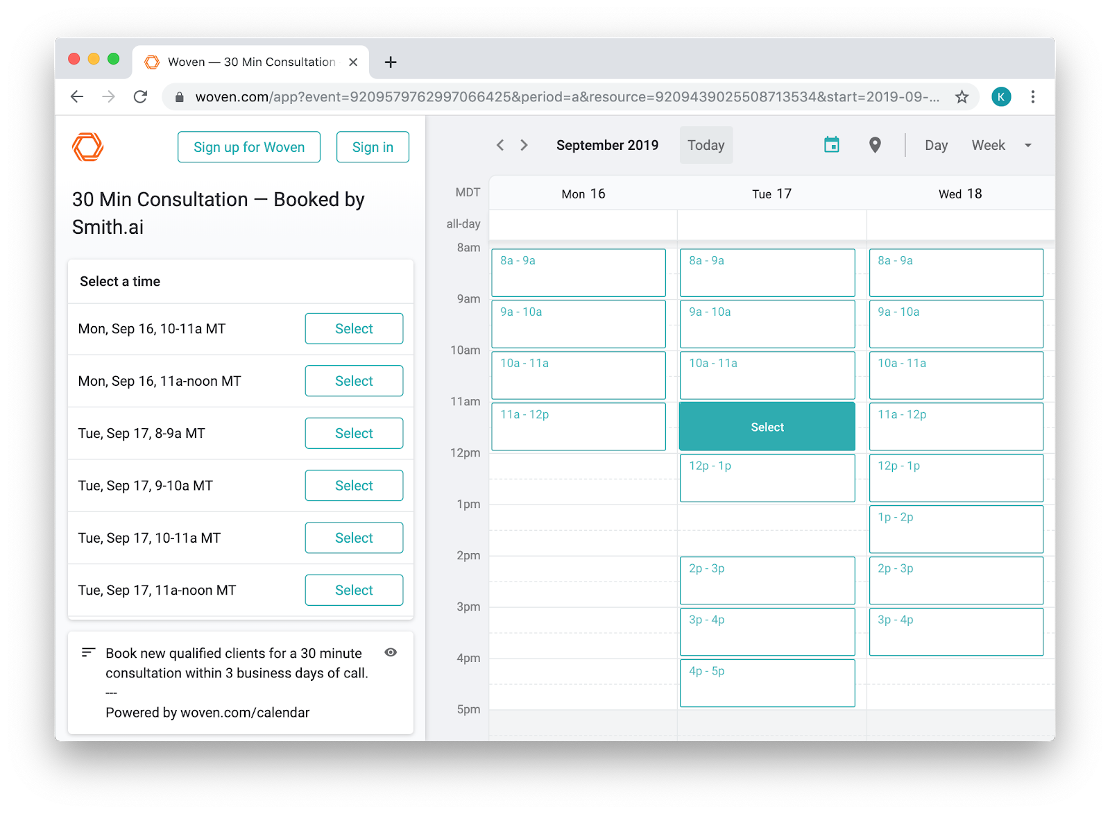 Woven scheduling page