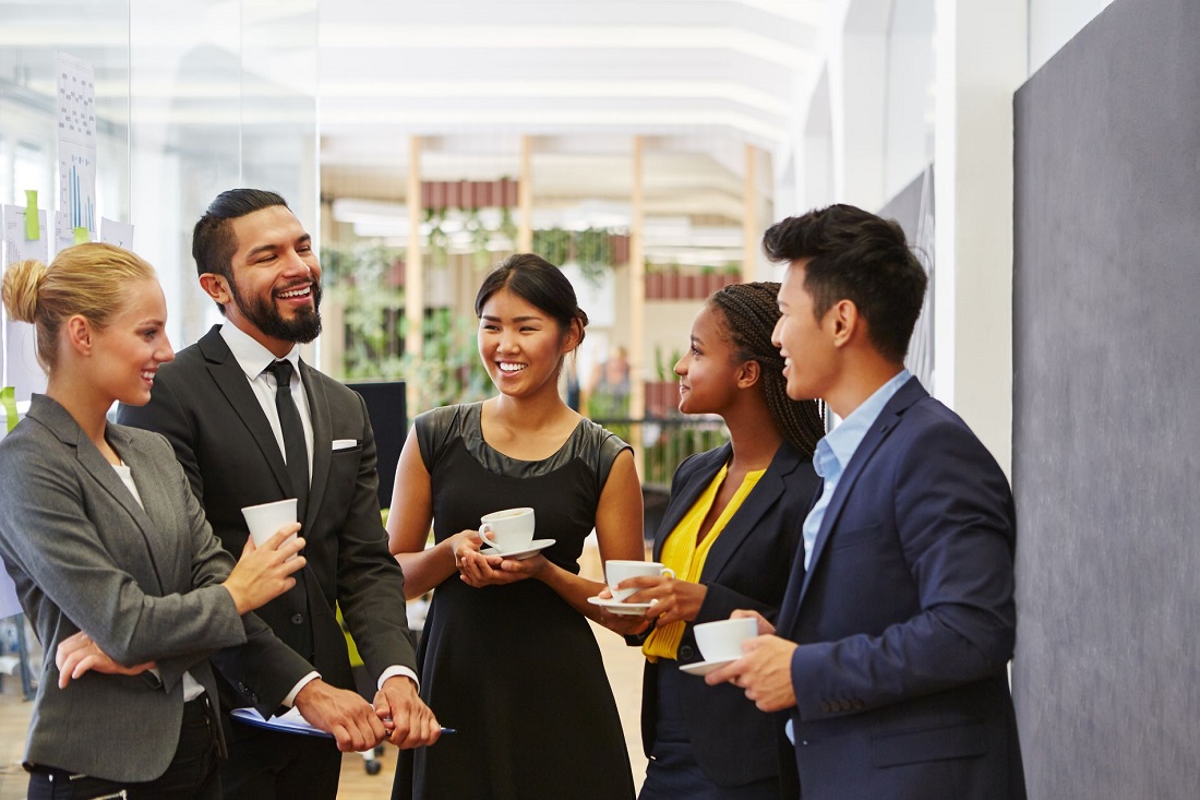 group talking at networking event