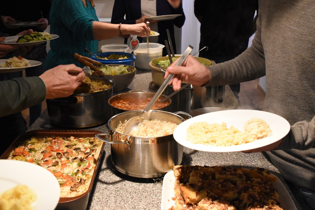 Coworkers Enjoying Potluck