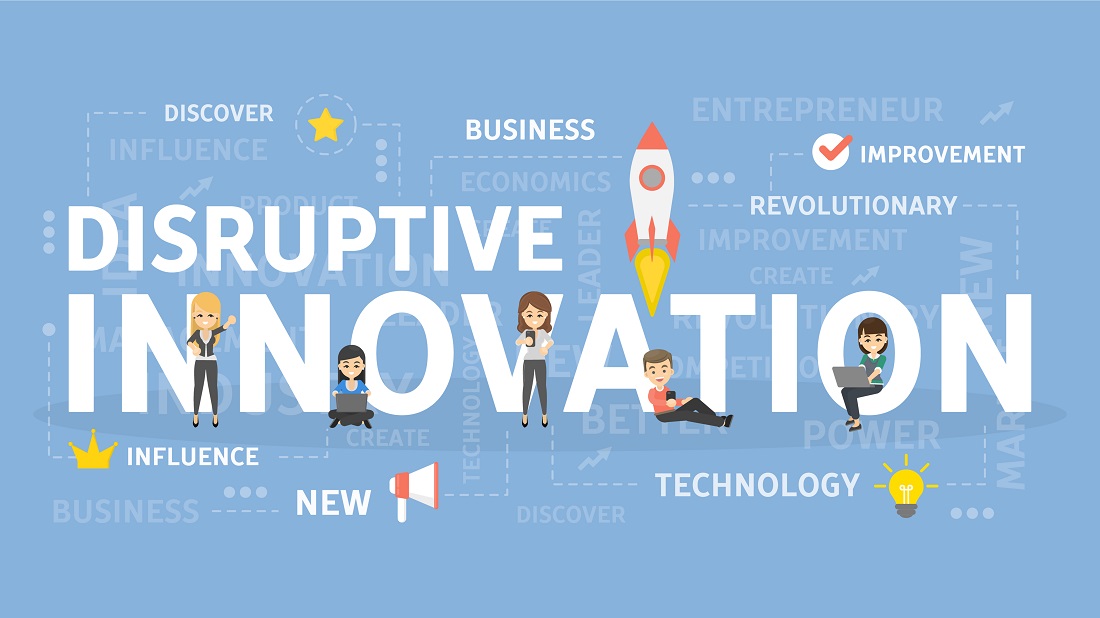 Animated Figures Working Near Disruptive Innovation Text