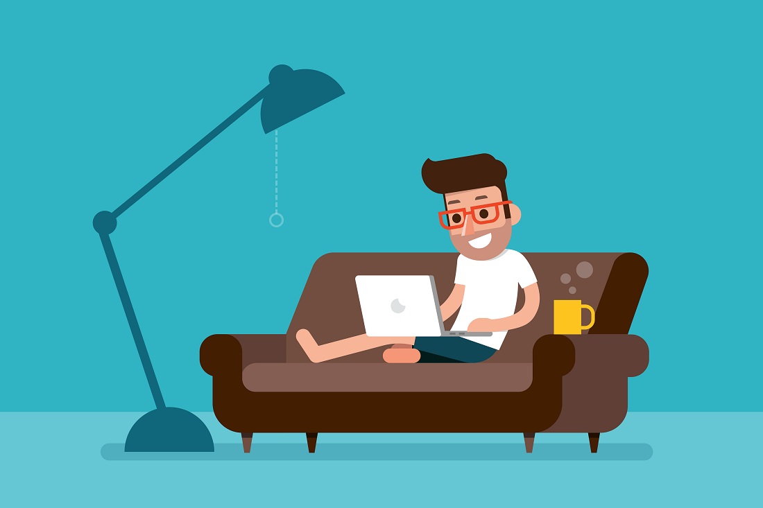 Cartoon of Man Working From Home