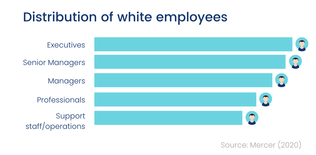 Distribution of white employees by career level