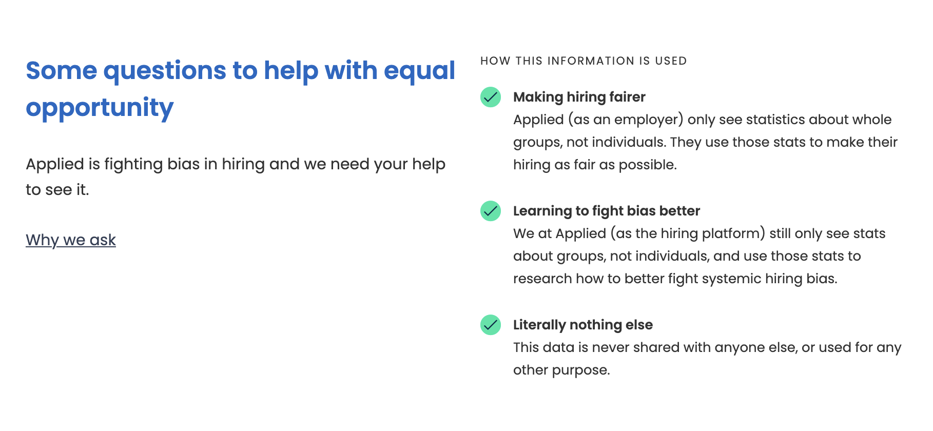 Equal opportunities form explainer copy