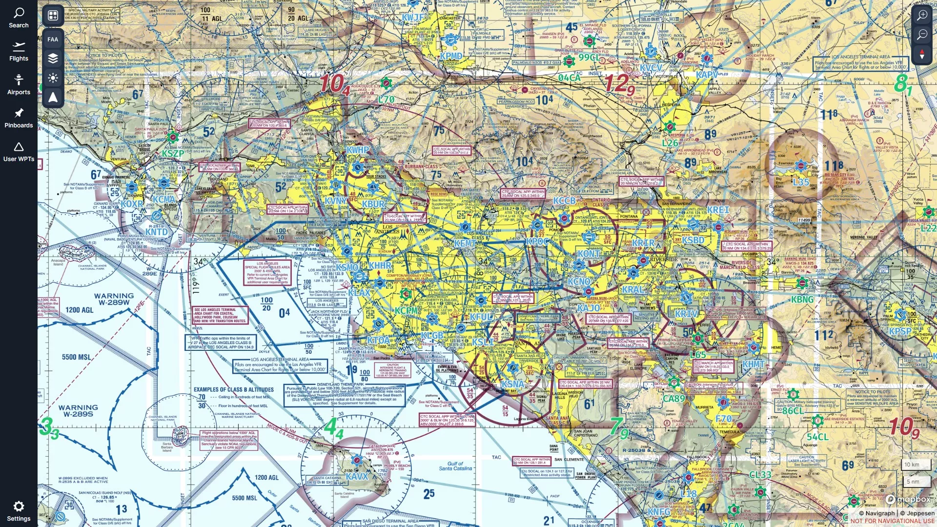 A screenshot of FAA Terminal Area Charts (TACs) in the Navigraph Charts application.