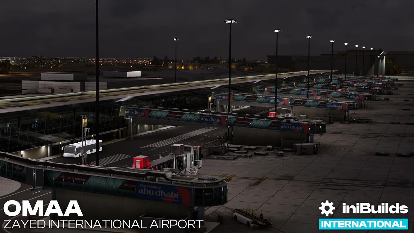 Pode ser uma imagem de texto que diz "OMAA ZAYED INTERNATIONAL AIRPORT iniBuilds INTERNATIONAL"