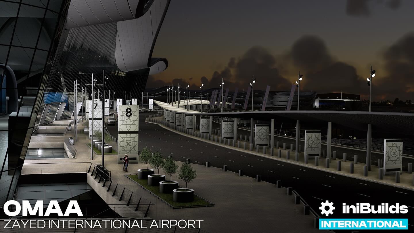 Pode ser uma imagem de texto que diz "OMAA ZAYED INTERNATIONAL AIRPORT iniBuilds INTERNATIONAL"