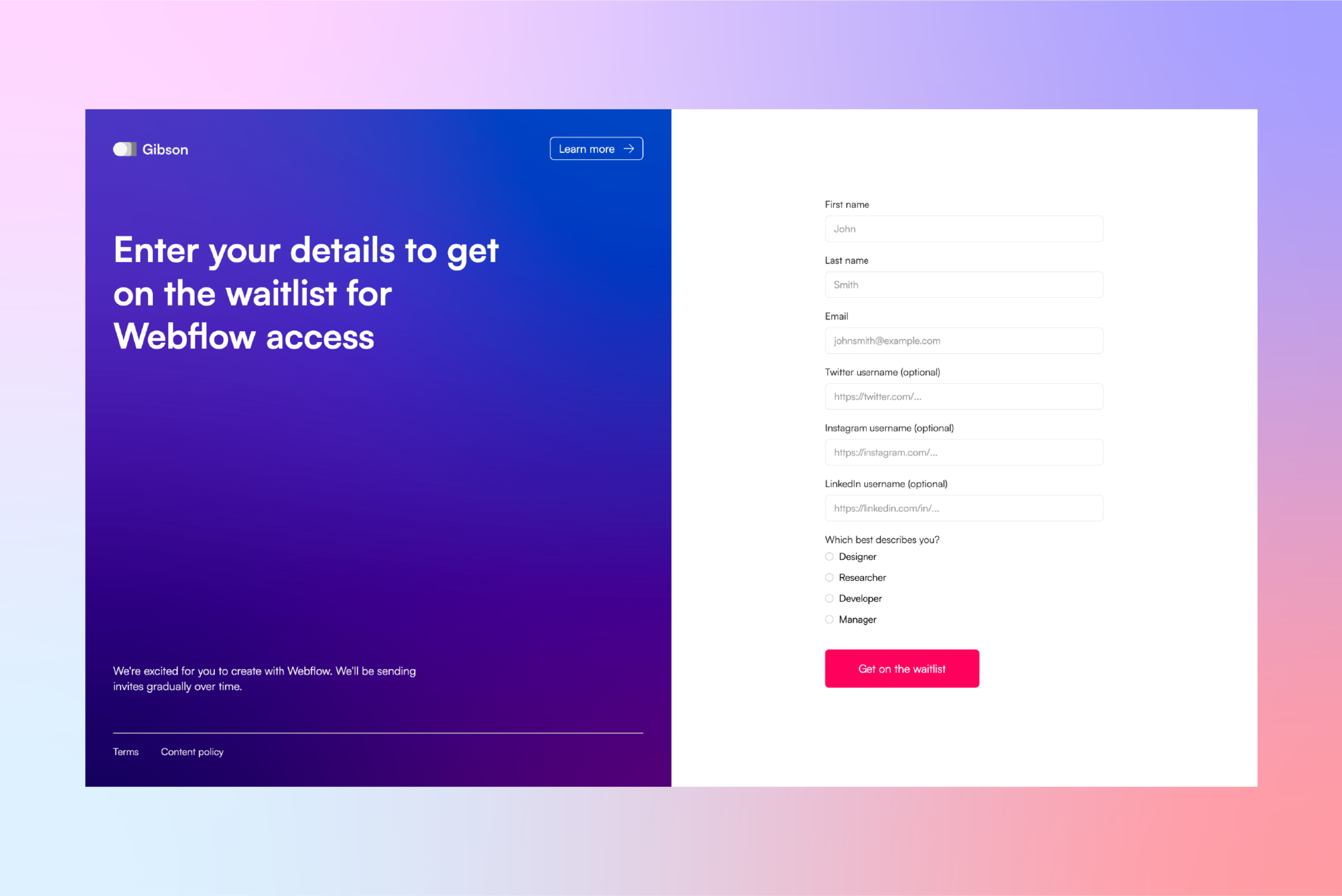 Webflow Showcased CLONEABLE Waitlist Signup Form V2