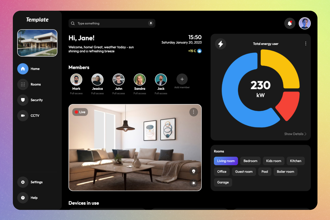 flow Showcased Smart Home Dashboard Template