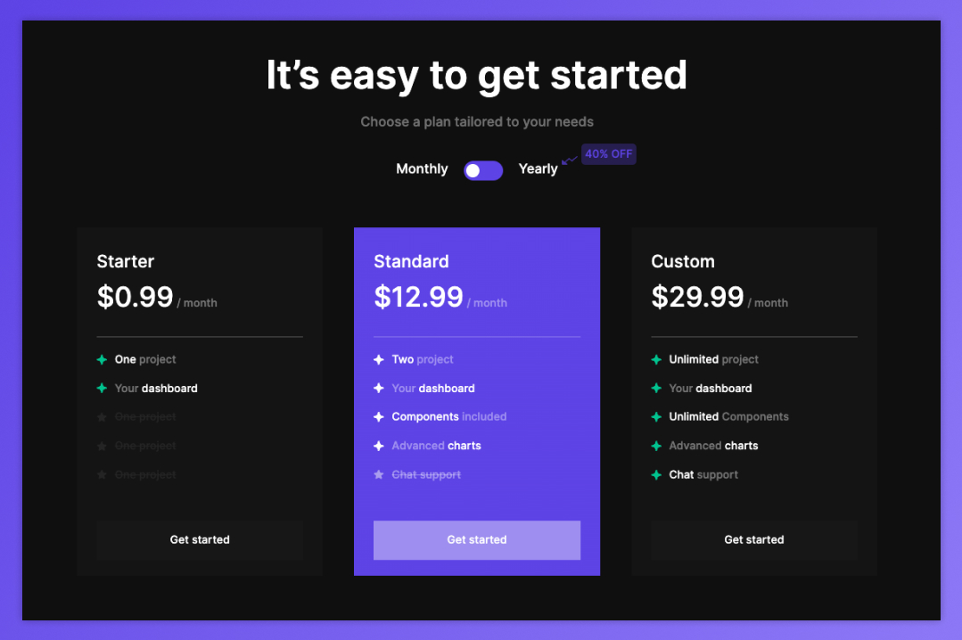 flow Showcased Dark Mode Pricing Table Freebie