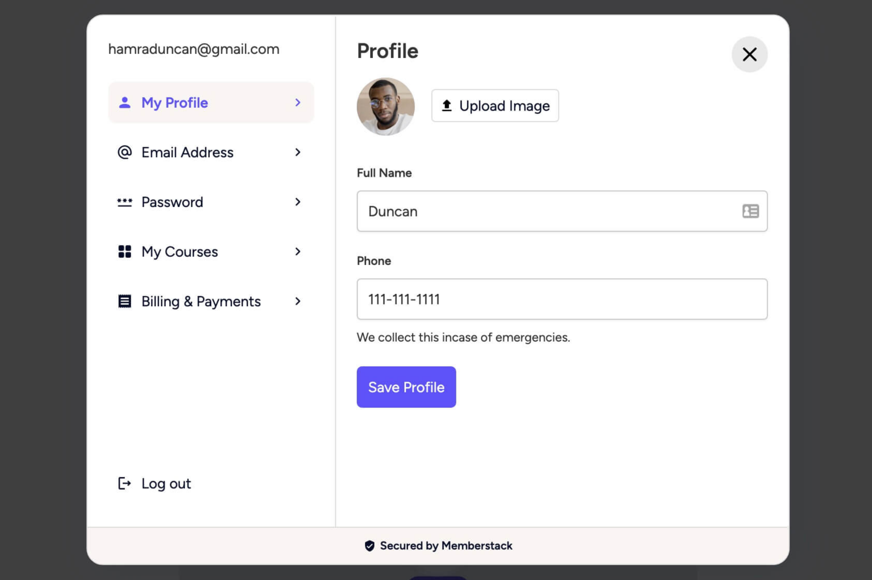 flow Showcased Profile Modal with Profile Image