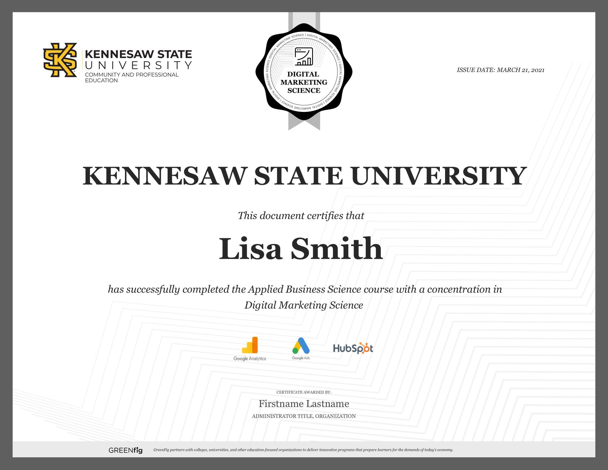 Digital Marketing certificate course Kennesaw State