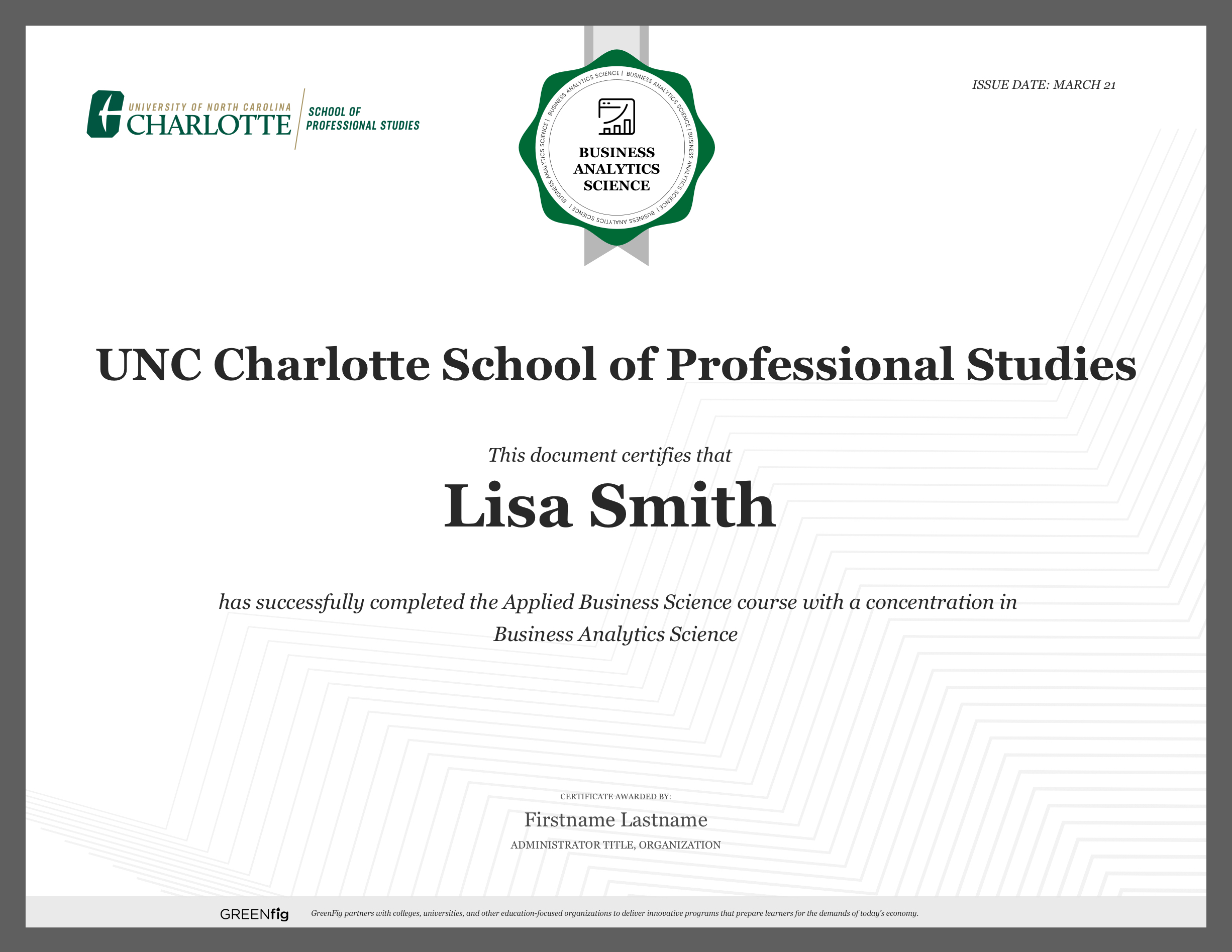 Business Analytics certificate course UNC Charlotte