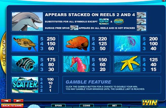 Dolphin Coast slot paytable