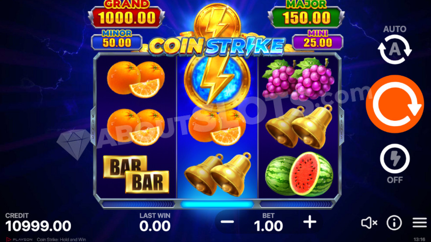 Base game where you can see the Jackpots above the reels.