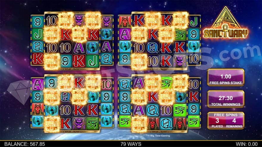 Four grids on the screen in the Free Spins.