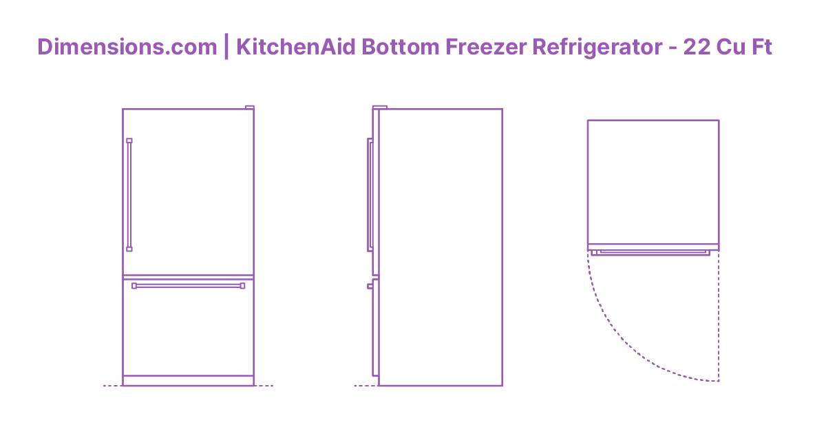KitchenAid Bottom Freezer Refrigerator 22 Cu Ft Dimensions & Drawings