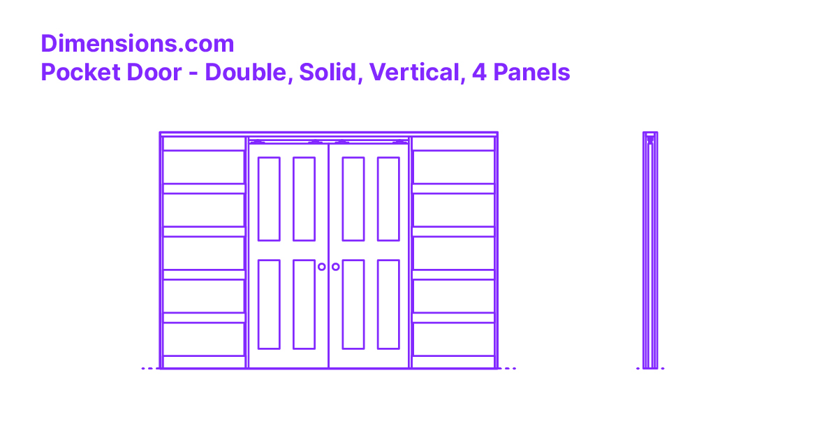 Pocket Door Double, Solid, Vertical, 4 Panels Dimensions & Drawings — free download