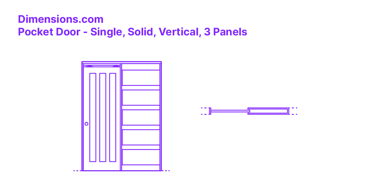 Pocket Door Single, Solid, Vertical, 3 Panels Dimensions & Drawings