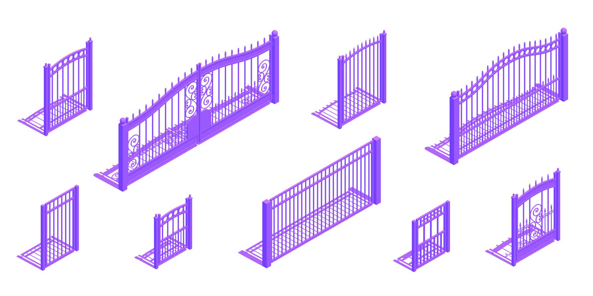 Collection of 3D visualizations of various Gates and Gateways of different styles and types