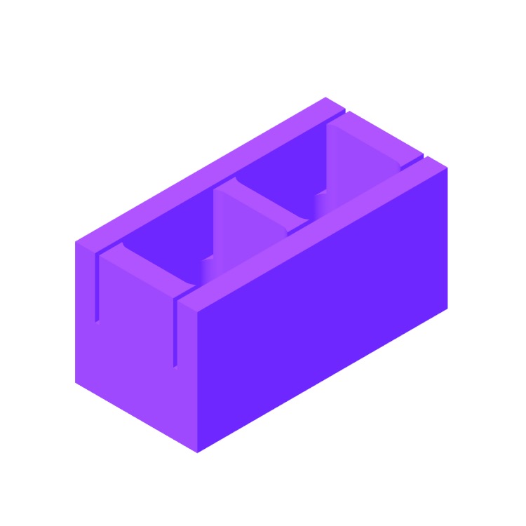 3D model of a Bond Beam Knockout CMU viewed in perspective