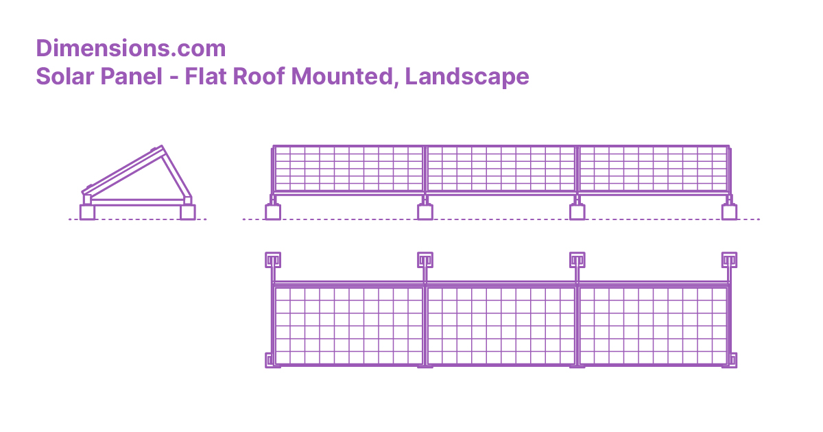Solar Panel - Flat Roof Mounted, Landscape Dimensions & Drawings ...