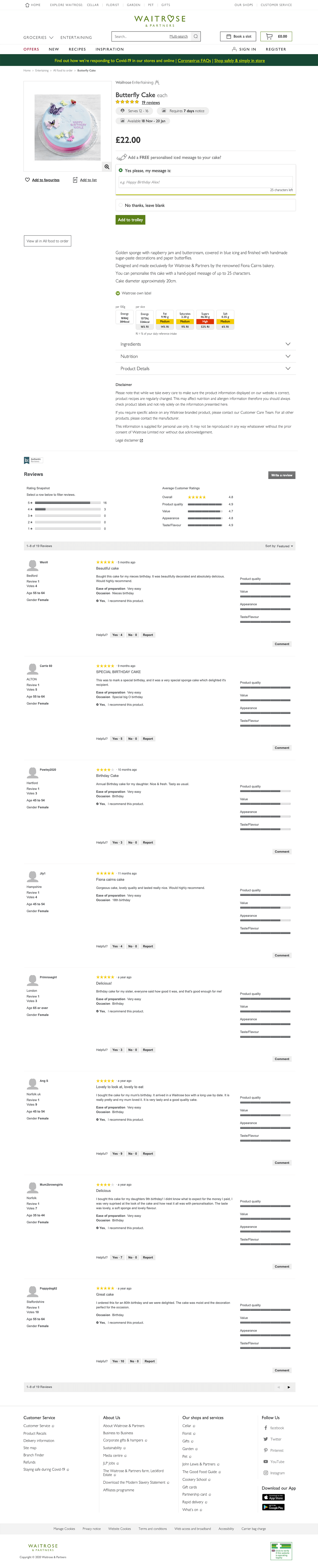 Waitrose Online Cake Order Page ConvertFlow