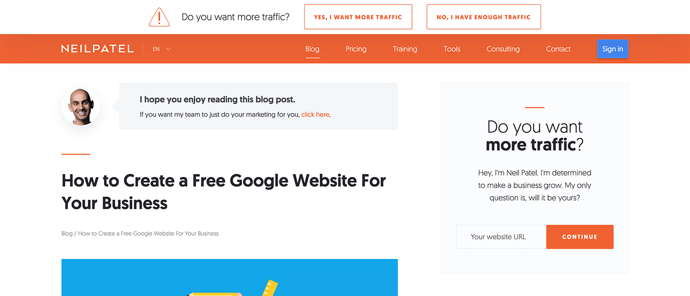 Neil Patel Sticky Bar Example ConvertFlow