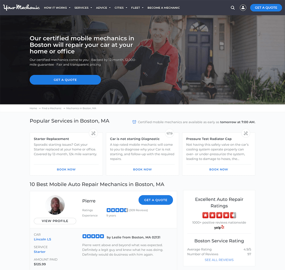 Automotive Landing Page Examples: Your Mechanic