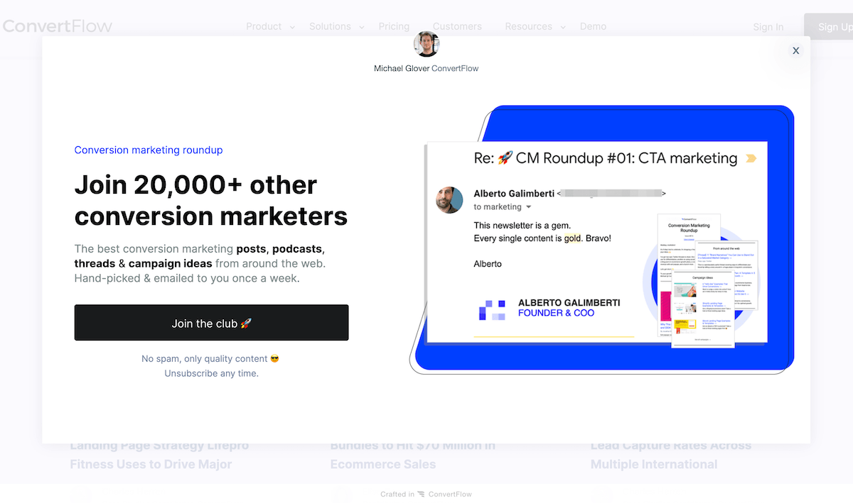 ConvertFlow Roundup Email Exit Popup Example | ConvertFlow