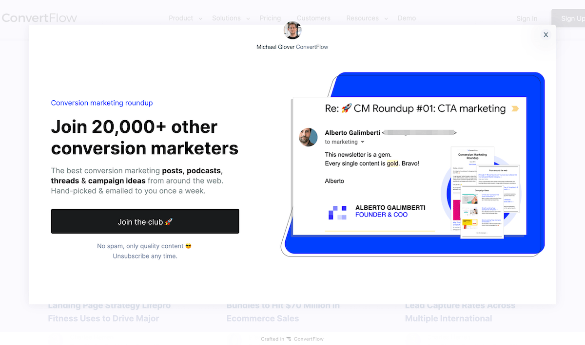 ConvertFlow Roundup Email Exit Popup Example