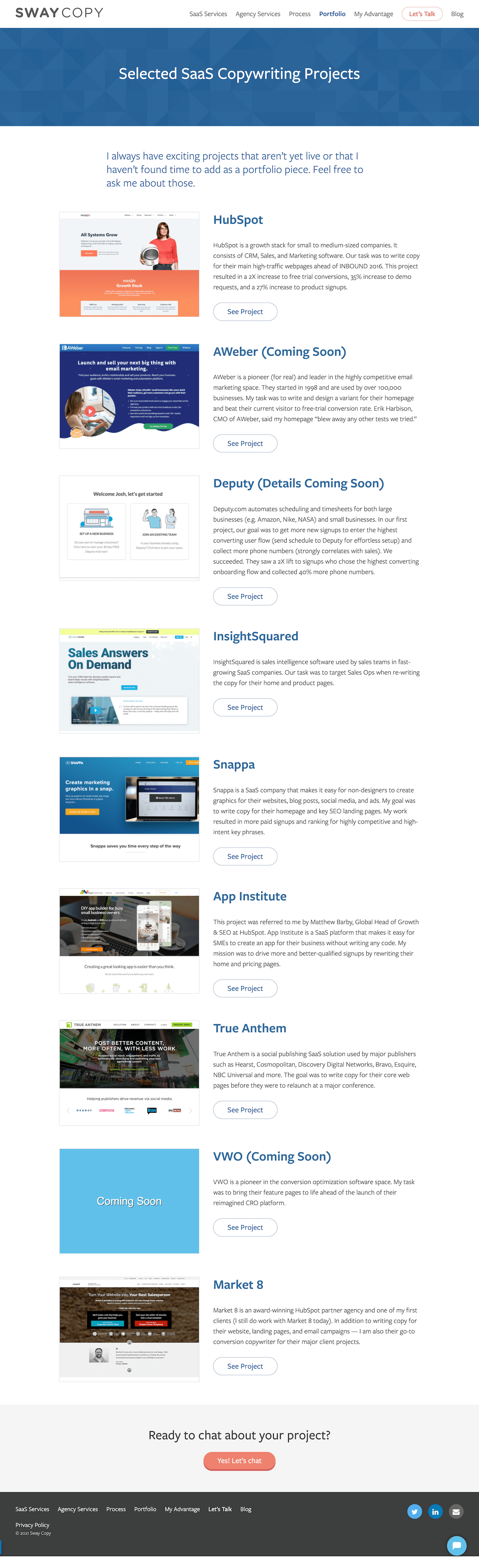 Sway Copy Portfolio Page Example ConvertFlow
