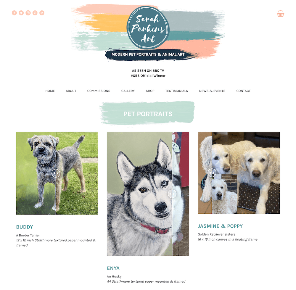 Portfolio Landing Page Examples: Sarah Perkins Art 