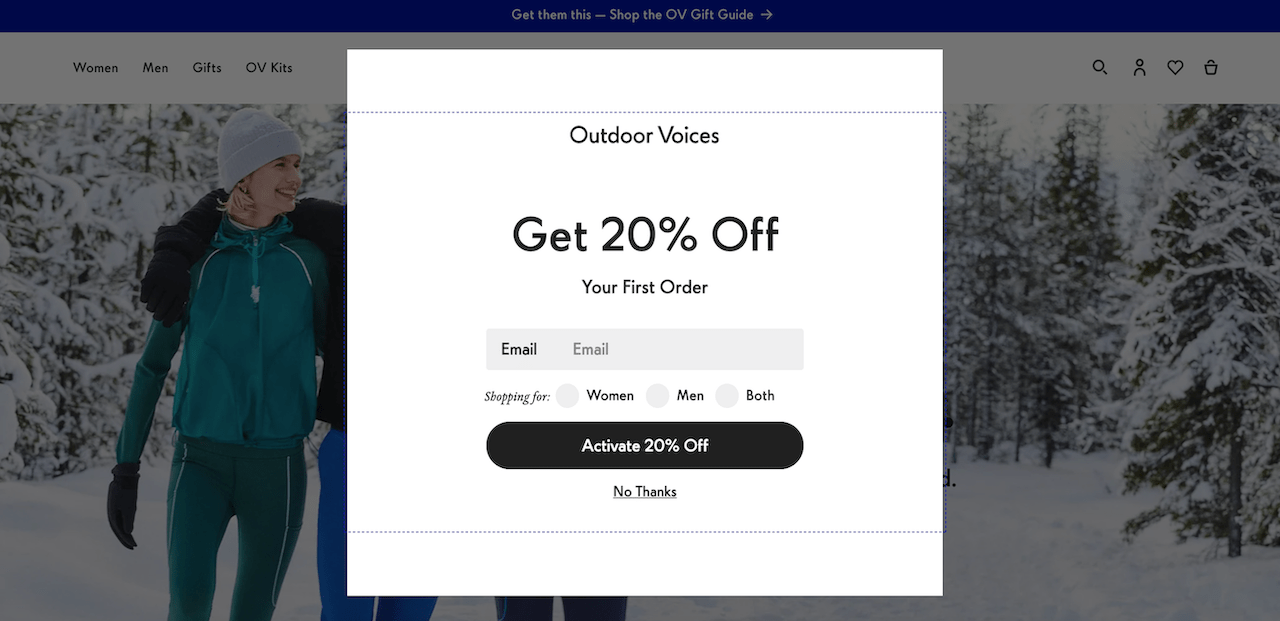 Outdoor Voices Discount Popup Example ConvertFlow