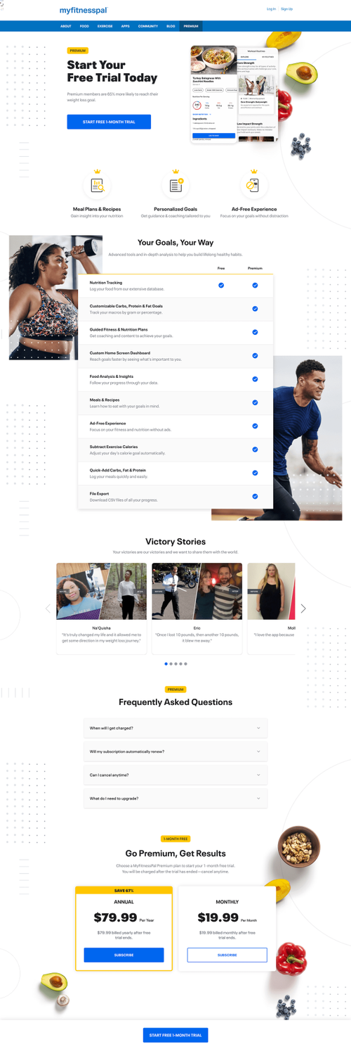 MyFitnessPal “Premium” Landing Page Example ConvertFlow