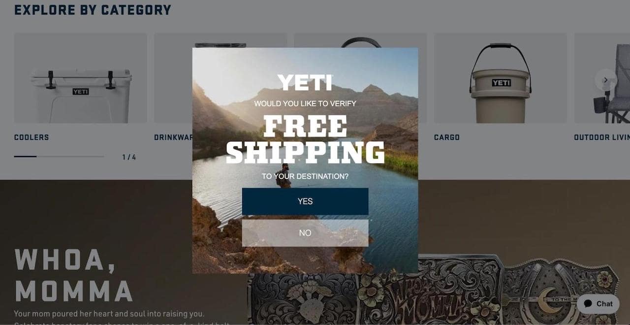 Yeti Free Shipping Lightbox Popup Example ConvertFlow
