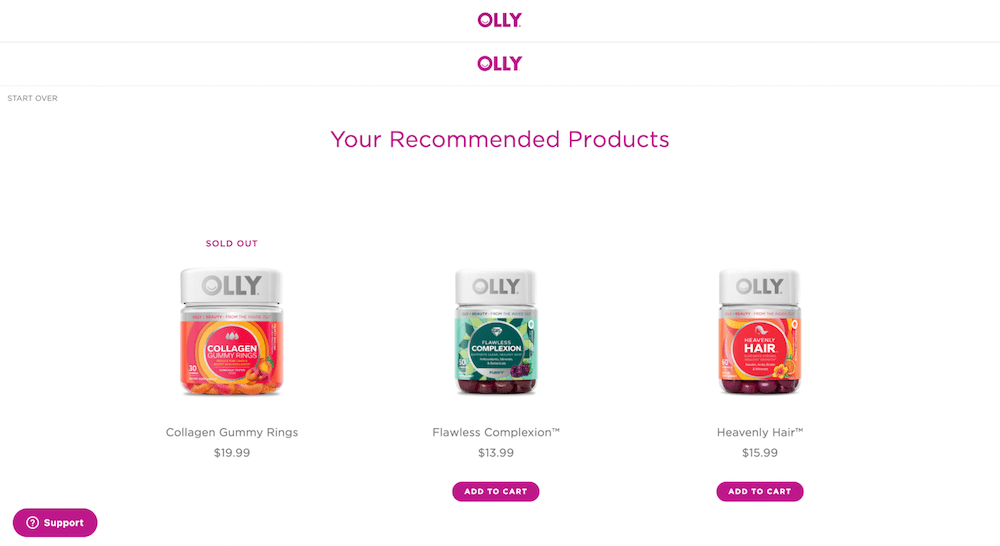 Olly quiz recommendations