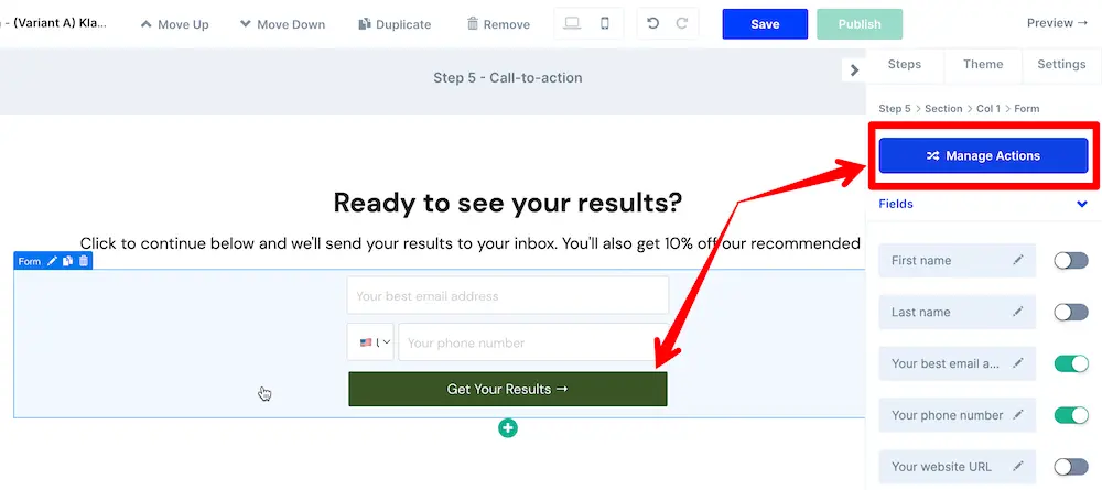 Capture form manage actions