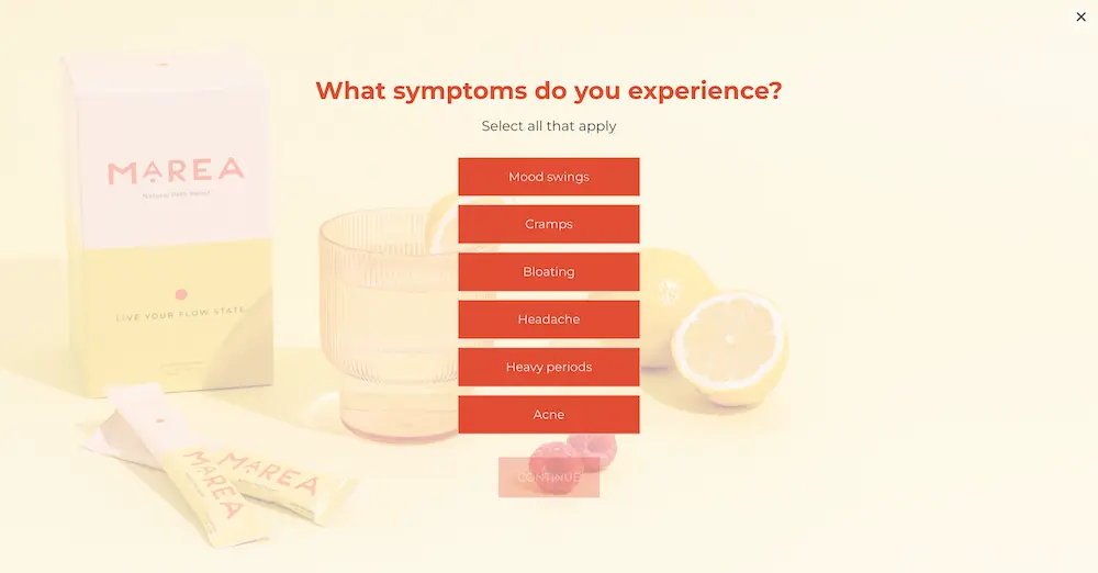 Multi-select multiple choice question that asks what symptoms the quiz taker experiences