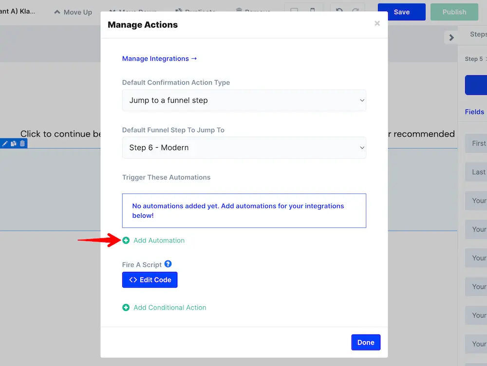 Add automation button in ConvertFlow