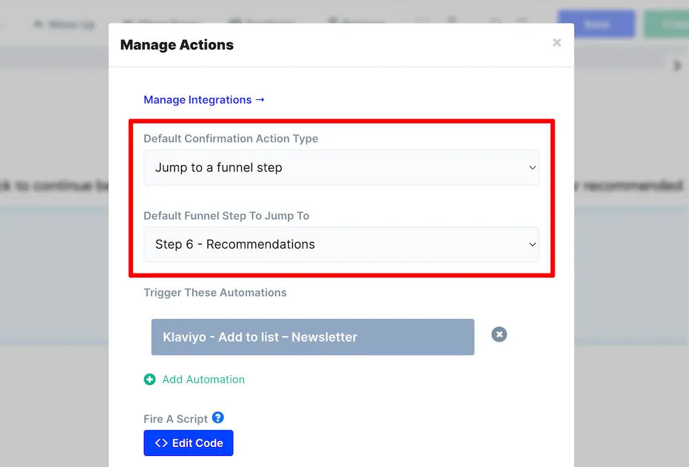 Default funnel step in ConvertFlow