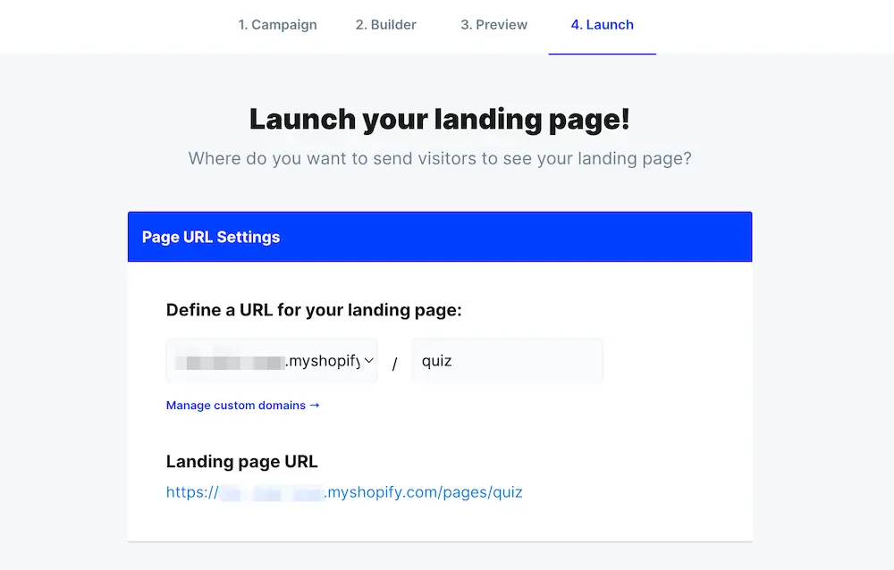 Launch page for landing pages in ConvertFlow