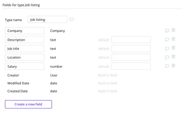 Bubble No Code Glassdoor Clone Job Data Type and Fields