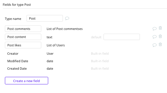 Bubble No Code LinkedIn Clone Post Data Types and Fields