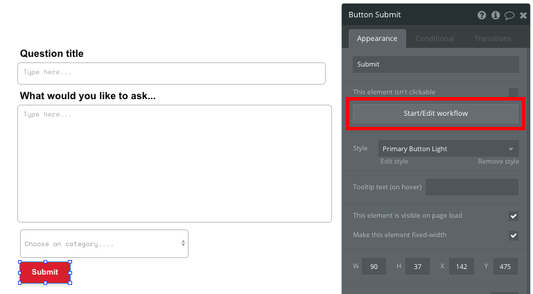 Bubble No Code Quora Clone Submit Button Workflow